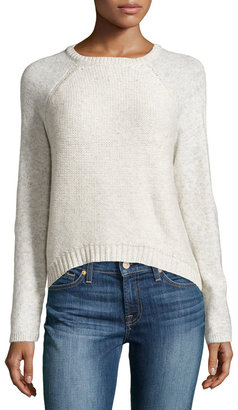 Line Mixed-Knit Crewneck Sweater, Cream