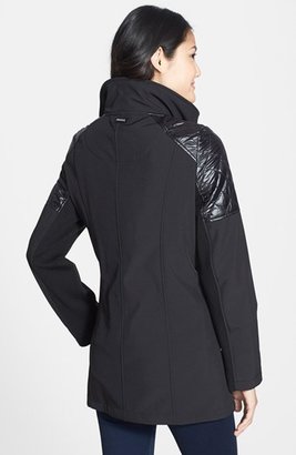 Calvin Klein Quilt Trim Asymmetrical Soft Shell Coat (Online Only)
