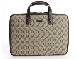 Gucci brown and beige GG leather laptop case