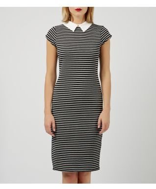 New Look Black Stripe Print Collared Midi Dress