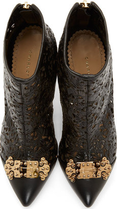 Charlotte Olympia Onyx Leather Floral Cut-Out Myrtle Ankle Boots