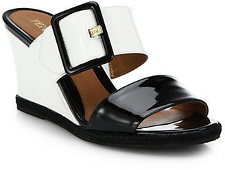 Fendi Patent Leather Buckle Wedge Sandals
