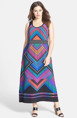 Calvin Klein Mitered Stripe Matte Jersey Maxi Dress (Plus Size)