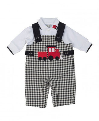 Florence Eiseman Train Overalls & Long-Sleeve Polo, Black/White, 3-9 Months