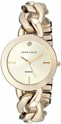 Anne Klein Women's AK/1834CHGB Diamond-Accented -Tone Watch with Link Bracelet