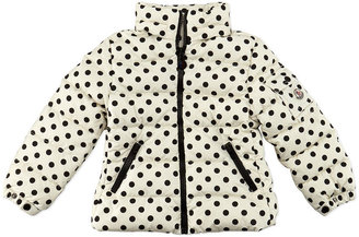 Moncler Bady Polka-Dot Puffer Jacket, Black/White, Sizes 2-6