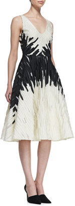 Lela Rose Textured Full-Skirt Jacquard Dress