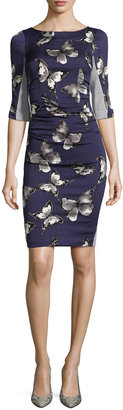 Tracy Reese T Elbow-Sleeve Dress W/ Butterfly Print