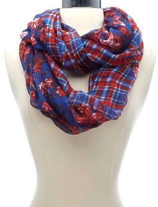 Charlotte Russe Plaid-Trimmed Floral Print Infinity Scarf