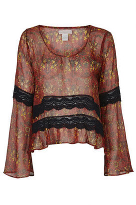 Topshop Womens Lace Trim Blouse by Band of Gypises - Multi