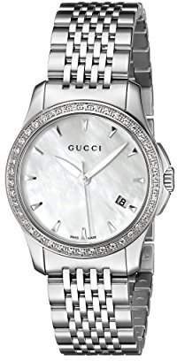 Gucci Women's YA126506 G-Timeless Diamond Bezel MOP White Dial Watch