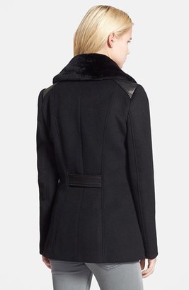 Soia & Kyo Double Breasted Wool Blend Peacoat with Faux Fur Collar (Online Only)