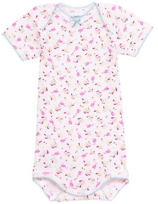 Petit Bateau Baby Girl Short-Sleeved Bodysuit In Pink Flamingo Print Cotton.