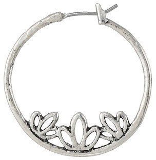 Lucky Brand Washed Denim Silver Lotus Hoop Earrings