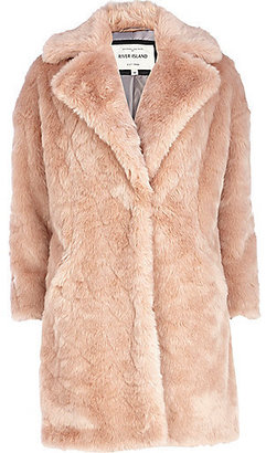 River Island Womens Light pink faux fur oversized coat