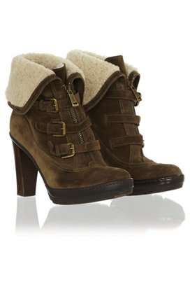 Ralph Lauren Shearling Lined Suede Ankle Boots
