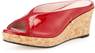 Taryn Rose Selinda Cork-Wedge Leather Slide Sandal, Red
