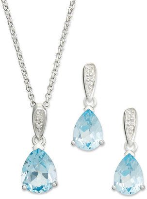 Townsend Victoria Sterling Silver Jewelry Set, Pear-Cut Blue Topaz (7-1/2 ct. t.w.) and Diamond Accent Necklace and Earrings Set