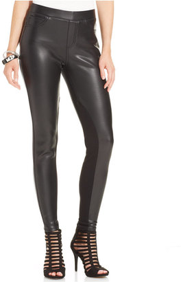Tinseltown Juniors' Paneled Faux-Leather High Rise Leggings