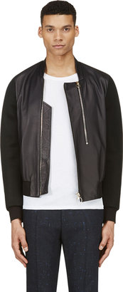Paul Smith Black Leather & Neoprene Mesh Bomber Jacket