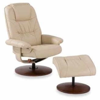 Southern Enterprises Modern Leather Recliner and Ottoman Set in Taupe