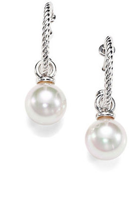 Majorica 10MM White Pearl & Sterling Silver Hoop Earrings/2.5"