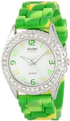 Golden Classic Women's 2297-D "Colors Galore" Rhinestone Encrusted Bezel Multi-Colored Silicone Watch