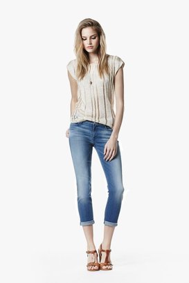 7 For All Mankind Drape Back Sweater In Blanc De Blanc With Gold Lurex