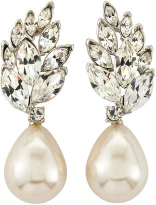 Kenneth Jay Lane Crystal Cluster Pearl Drop Earrings