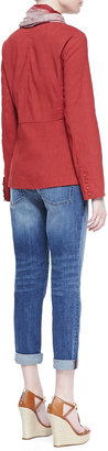 Eileen Fisher Linen/Viscose Stretch Shawl-Collar Peplum Jacket
