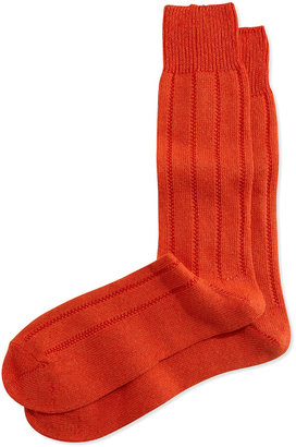 Neiman Marcus Cashmere-Blend Flat Knit Socks, Orange