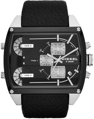 Diesel Men's Chronograph Mega Tank Black Leather Strap Watch 53mm DZ7326