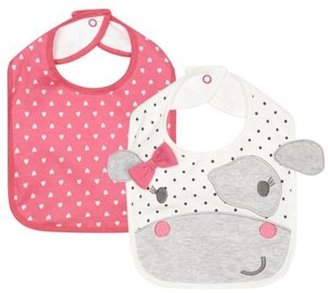 Bluezoo Pack of two babies pink cow and heart patterned bibs