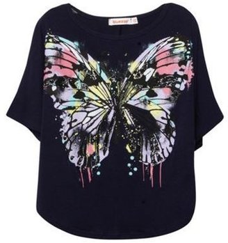 Bluezoo Girl's navy butterfly print cape t-shirt