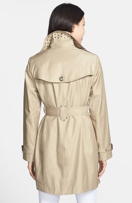 London Fog Grommet Trim Double-Breasted Trench Coat