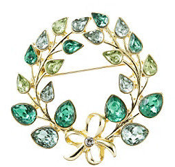 Napier® Boxed Goldtone and Green Stone Wreath Pin