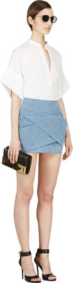 Balmain Blue Cross-Wrap Denim Skirt