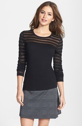 Vince Camuto Sheer Stripe Cotton Blend Sweater (Regular & Petite)
