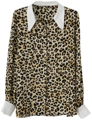 Choies Leopard Print Long Sleeve Shirt With White Collar