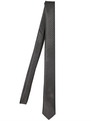 Saint Laurent 4cm Chevron Silk Lamé Tie