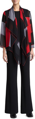 Caroline Rose Block-Print Draped Jacket, Stretch-Knit Long Tank & Wide-Leg Stretch Pants