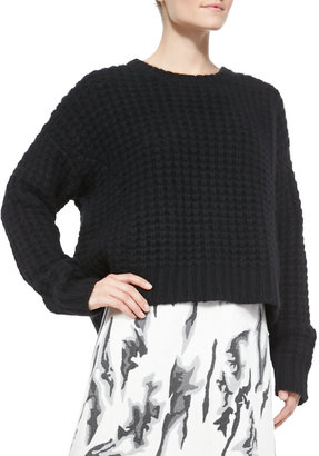 Elle Sasson Chiara Waffle-Rib Cropped Sweater