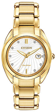Citizen Celestial EM0312-57A Women's Diamond Gold Eco-Drive Stainless Steel Watch, White/Gold