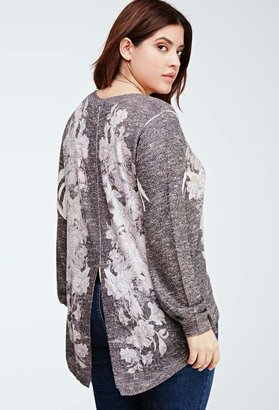 Forever 21 FOREVER 21+ Plus Size Floral Tulip-Back Marled Sweater