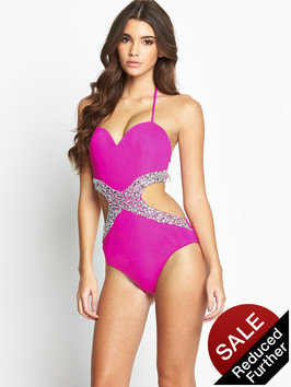 Forever Unique Embellished Cut Out Swimsuit