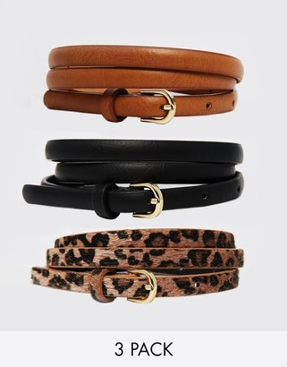 ASOS COLLECTION Leopard Hip and Waist Belt in 3 Pack
