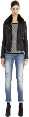 Warehouse Quilted Faux Fur Collar Jacket