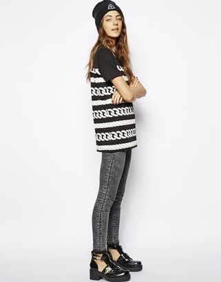 ASOS Tunic with Striped Rope Print and Mesh Panels