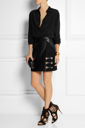 Versace Suede-paneled leather mini skirt