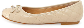 Vince Andrew Stevens Lalo Quilted Metallic Cap-Toe Ballet Flat, Nude